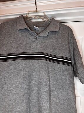 Old Navy Gray Polo with Brown, Black and White Chest Stripes